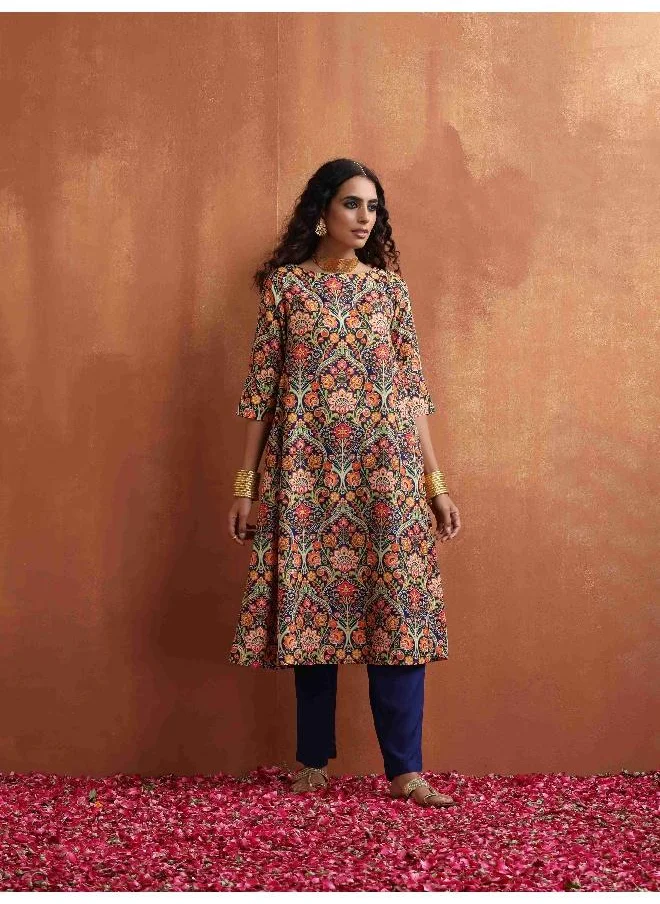 ترو برونز trueBrowns Blue Print A-line Kurta Set