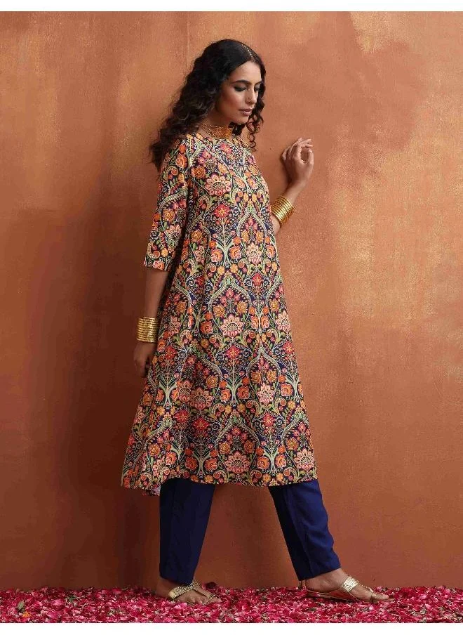 ترو برونز trueBrowns Blue Print A-line Kurta Set