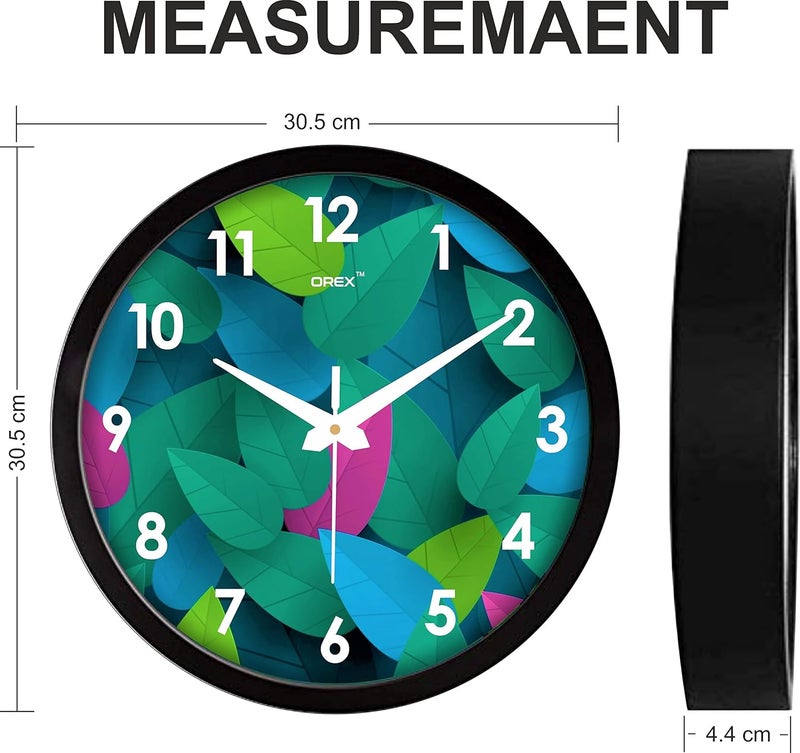 OREX Stylish Leaves Design Analog Wall Clock for Home/Living Room/Bedroom/Kitchen/Office/Kids Room (Black-003)(Plastic) - Image 3