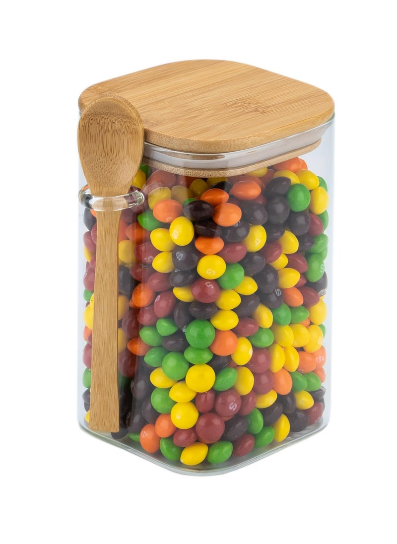 Excefore - Square Glass Jar - 40 Ounce with Bamboo Lid & Spoon - Airtight Coffee Container for Coffee, Tea, Flour, Sugar, Spices, and More - Functional and Decorative. - Image 1