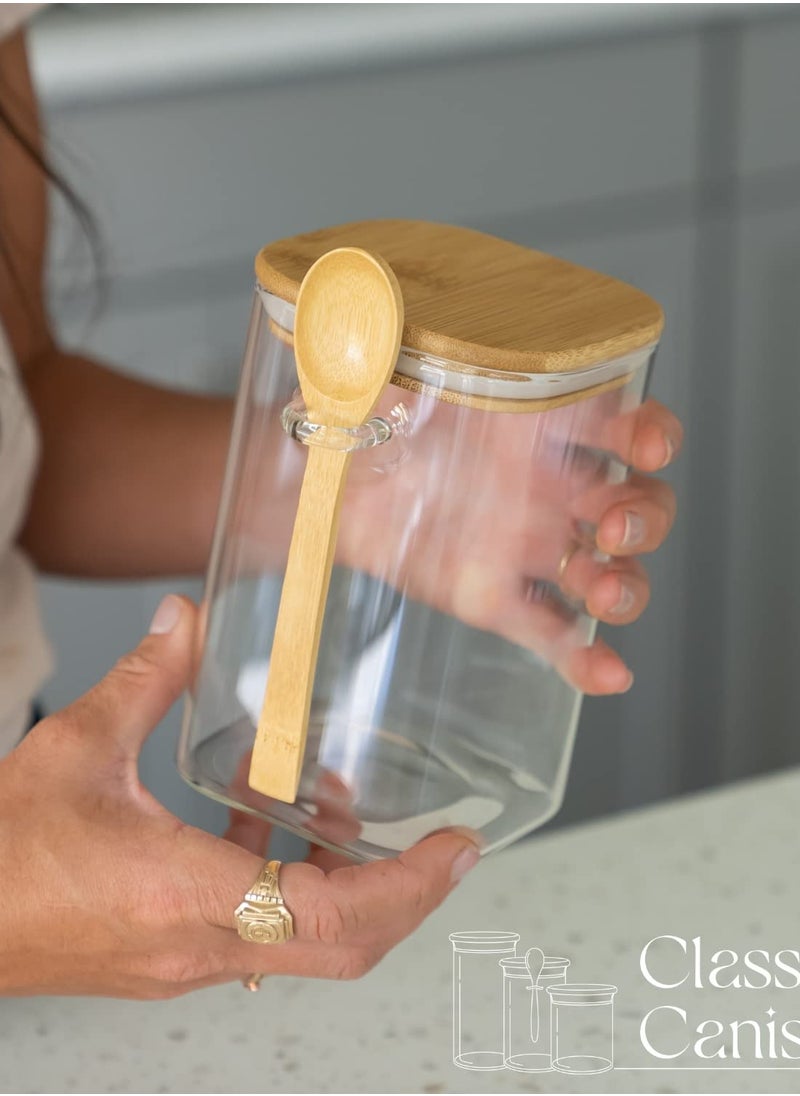Excefore - Square Glass Jar - 40 Ounce with Bamboo Lid & Spoon - Airtight Coffee Container for Coffee, Tea, Flour, Sugar, Spices, and More - Functional and Decorative. - Image 1