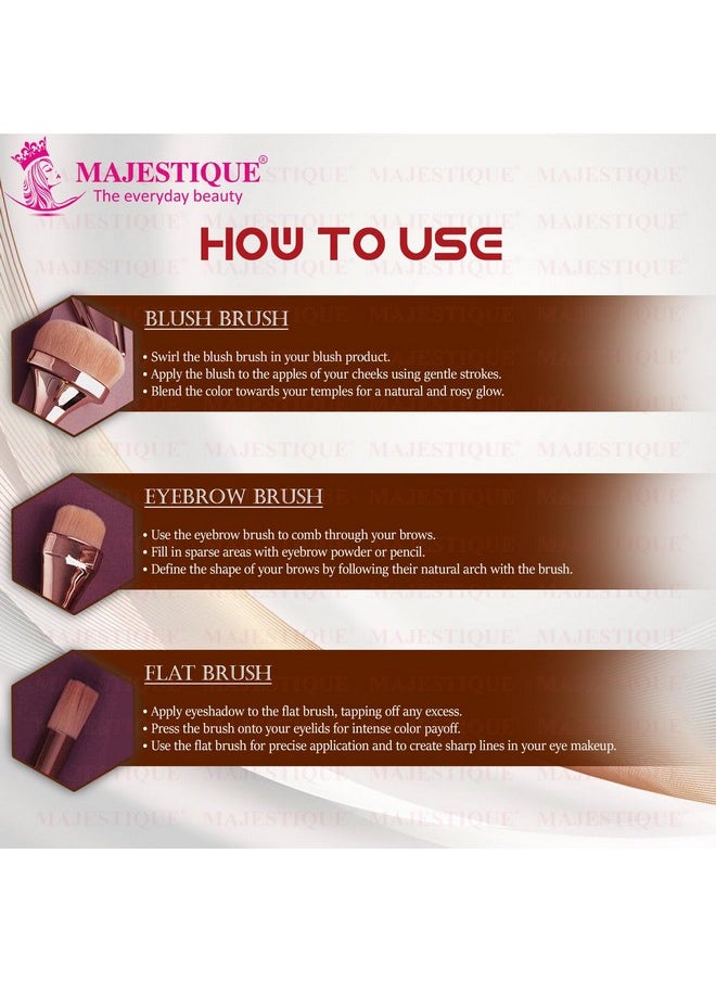 MAJESTIQUE MAJESTIQUE Blush Brush, Eyebrow And Multi-Use Flat Brush | Professional Makeup Brush Set | Soft, Silky, Synthetic Brushes For Face, Cheek And Eye Makeups | Luminous Hd Brushes - 3Pcs  - Image 3