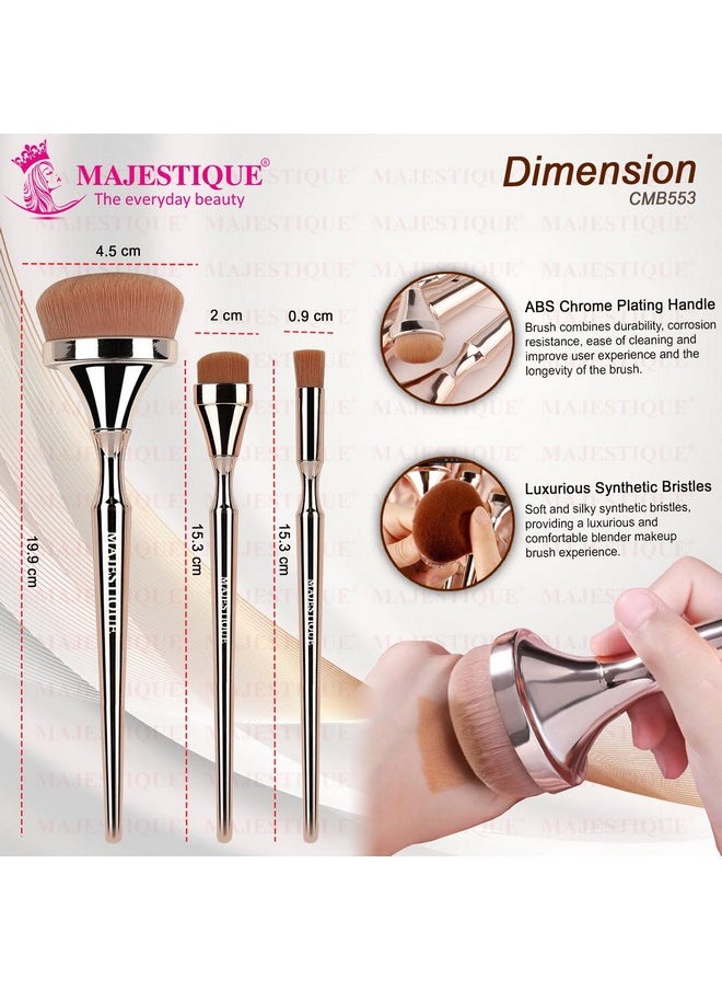MAJESTIQUE MAJESTIQUE Blush Brush, Eyebrow And Multi-Use Flat Brush | Professional Makeup Brush Set | Soft, Silky, Synthetic Brushes For Face, Cheek And Eye Makeups | Luminous Hd Brushes - 3Pcs  - Image 2