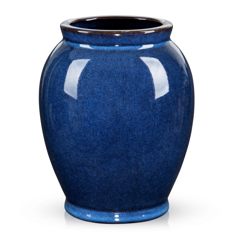 Hollyone Blue Large Ceramic Vases for Flowers Navy Blue Glazed Pottery Vases Rustic Modern Farmhouse Distressed Decorative Vase for Home Kitchen Mantel Shelf Living Room Table Centerpiece Decor 67 Inch Tall - Image 2