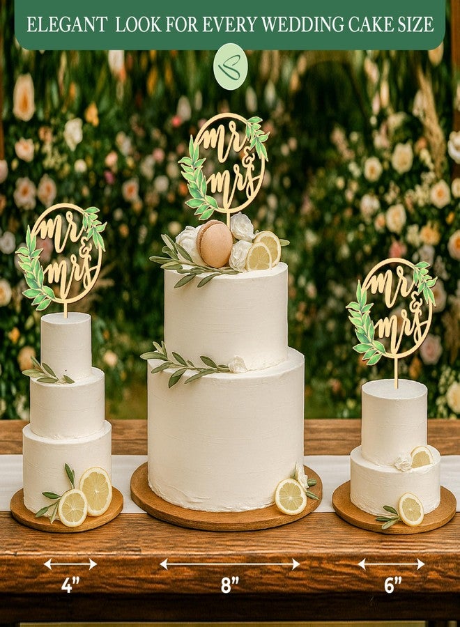 Stofinity Rustic Wedding Cake Toppers Bride And Groom - Boho Mr And Mrs Cake Topper, Wood Mr And Mrs Sign For Engagement Bridal Shower Decor, Sage Green Wedding Cake Decorations - Image 3