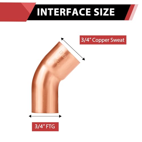 EFIELD 10Pack EFIELD 34 FTG x 34 Copper Short Radius 45 Street Elbow Copper Fittings COPPER027 - Image 3