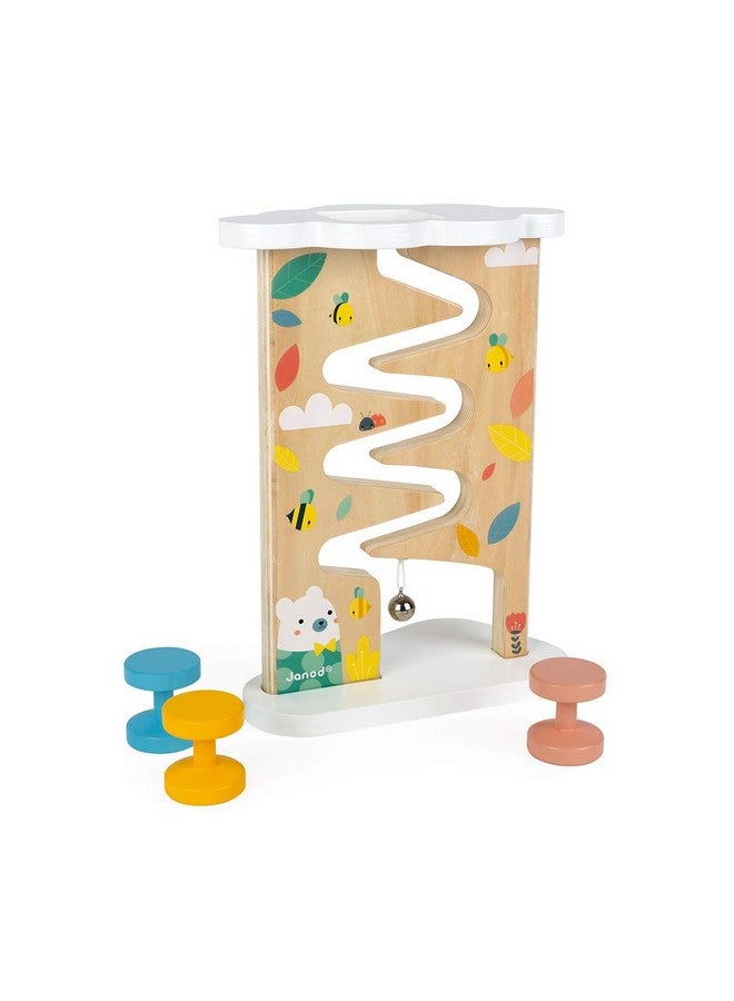 Janod Pure 4 pc Wooden Pastel Bee & Bear Ball Track - Ages 12+ Months - J05153 - Image 1