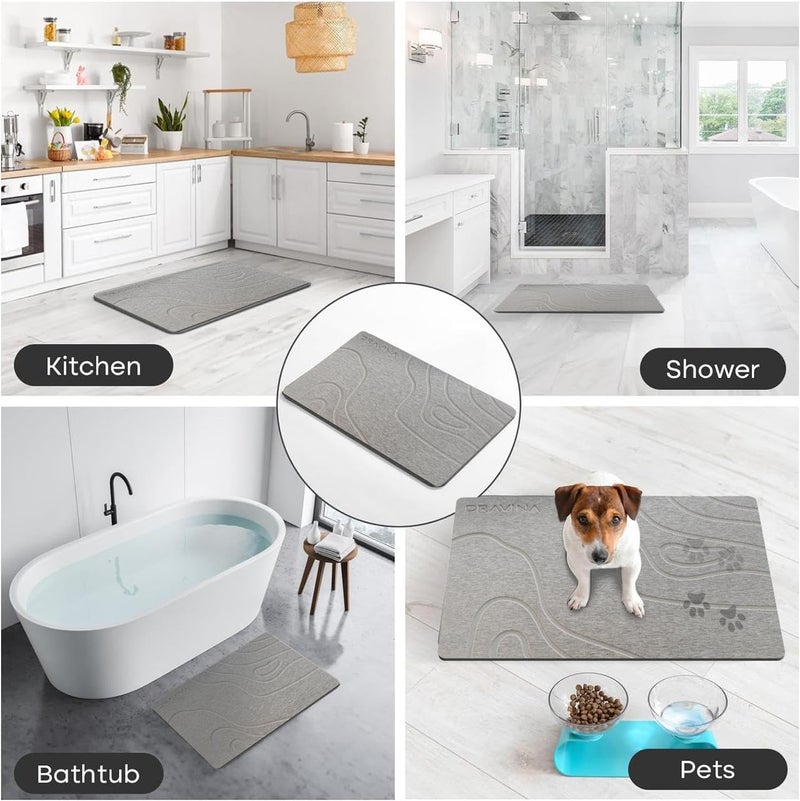 Dravina Stone Bath Mat, 60 x 40 CM - Diatomite Earth Shower Mat, Non-Slip Super Absorbent Quick Drying Bathroom, Kitchen Floor Mat, Counter Dish Drying Mat. Easy to Clean - Image 5