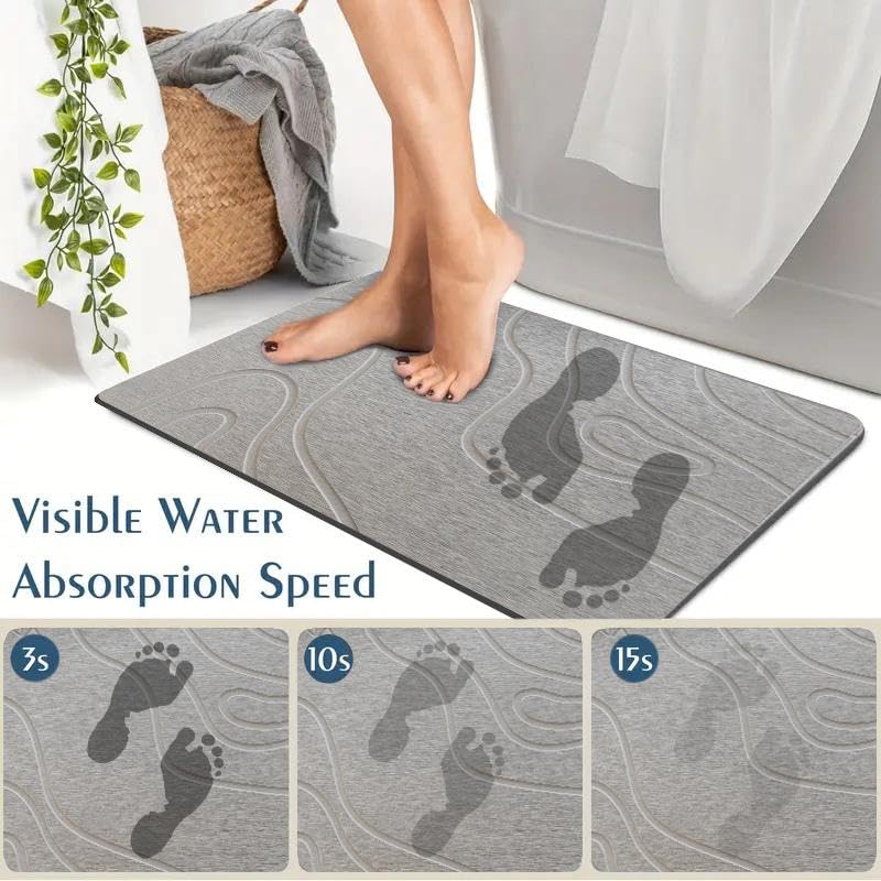 Dravina Stone Bath Mat, 60 x 40 CM - Diatomite Earth Shower Mat, Non-Slip Super Absorbent Quick Drying Bathroom, Kitchen Floor Mat, Counter Dish Drying Mat. Easy to Clean - Image 3