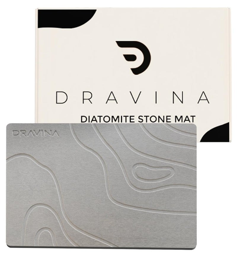 Dravina Stone Bath Mat, 60 x 40 CM - Diatomite Earth Shower Mat, Non-Slip Super Absorbent Quick Drying Bathroom, Kitchen Floor Mat, Counter Dish Drying Mat. Easy to Clean - Image 1