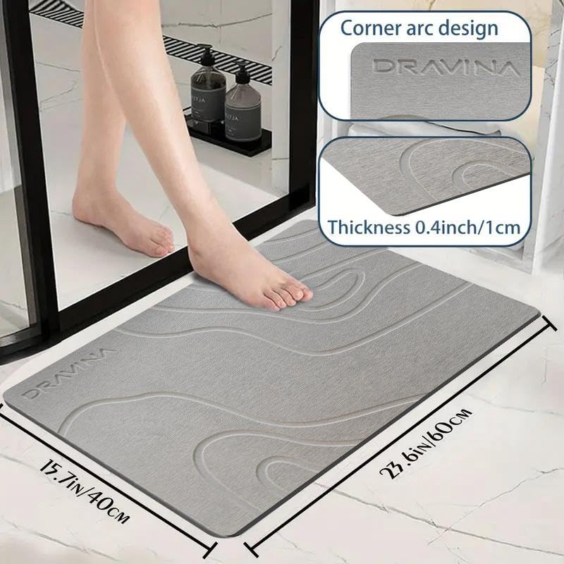 Dravina Stone Bath Mat, 60 x 40 CM - Diatomite Earth Shower Mat, Non-Slip Super Absorbent Quick Drying Bathroom, Kitchen Floor Mat, Counter Dish Drying Mat. Easy to Clean - Image 2