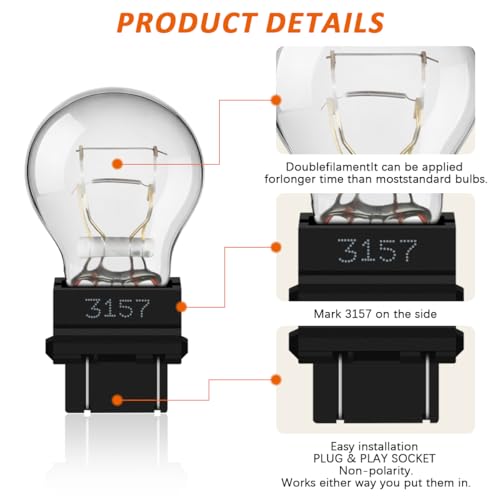 Fugedox 3157 tail/brake light bulb/Turn Signal Bulbs, 12V P27-7W 3000K White, Long Life Miniature Bulb Automotive Brake Lamp Turn signal Lamp, Replacement for Cars,Trucks,SUVs - Image 2