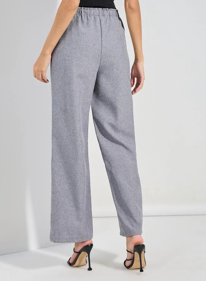 Styli Straight Fit Linen Look Pants with Drawstrings
