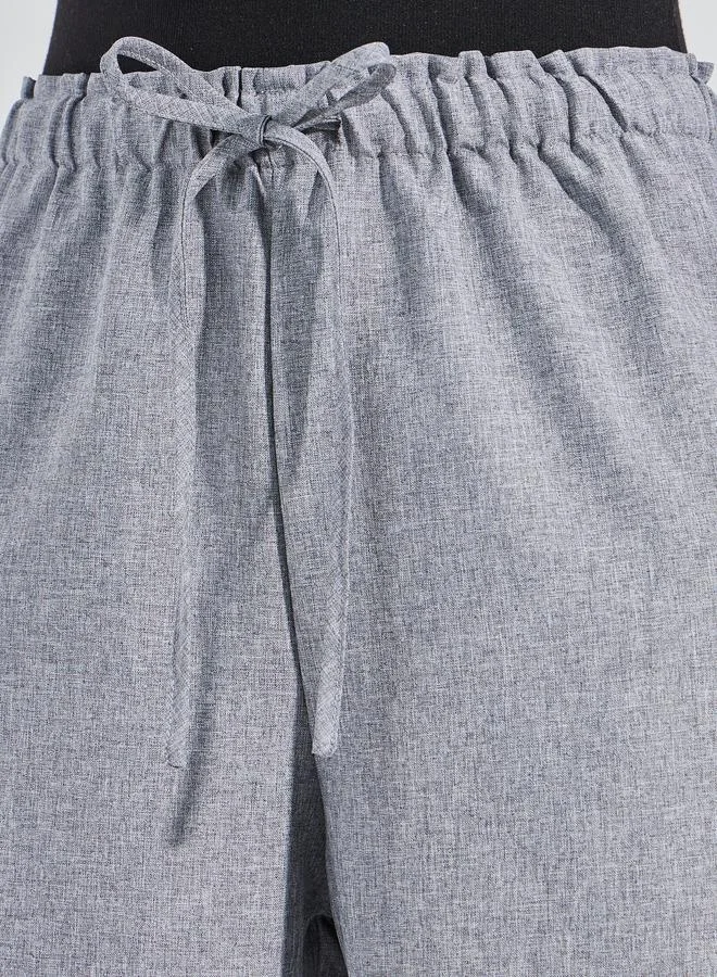 Styli Straight Fit Linen Look Pants with Drawstrings