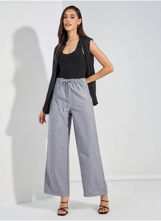 ستايلي Straight Fit Linen Look Pants with Drawstrings