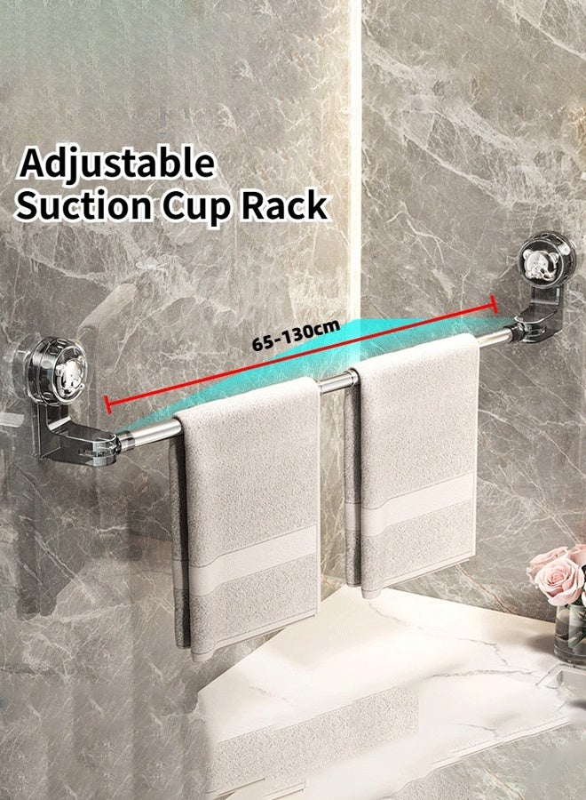 ريليو 65-130CM قابل للتعديل قضيب تخزين قابل للسحب بأكواب شفط، رفوف مناشف ونعال متعددة الأغراض، حوامل جدارية قابلة للتعديل، رفوف قابلة للتعديل والتمديد، رف معلق لتعليق مناشف الحمام، منظم تخزين - Image 1