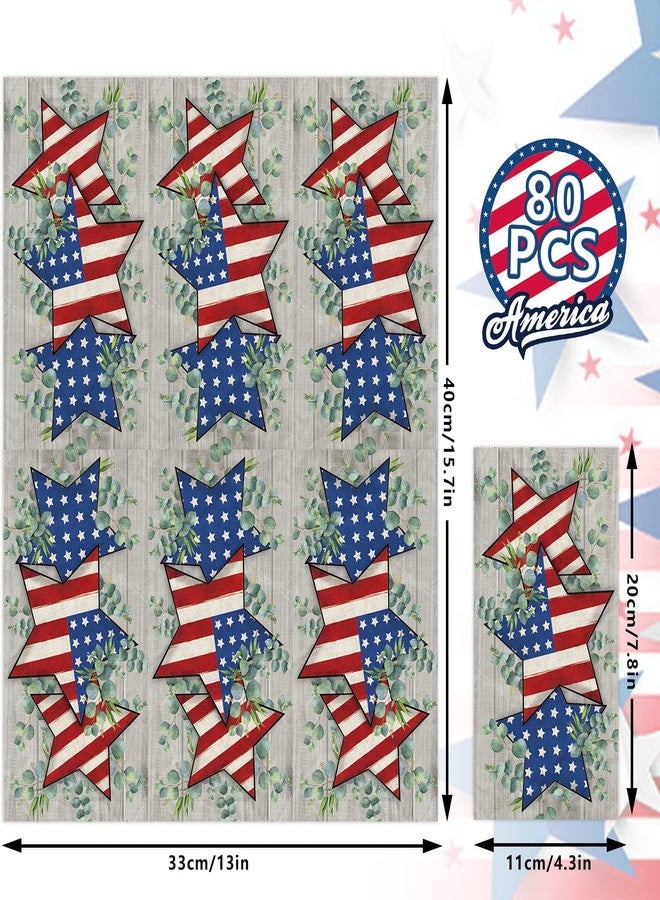 Whaline Patriotic Guest Napkins Star Eucalyptus Disposable Paper Pack 3 Ply 4th of July Dinner Hand Napkin Towel for Independence Day Celebration Party Supplies Table Decorations, 80Pcs - Image 2