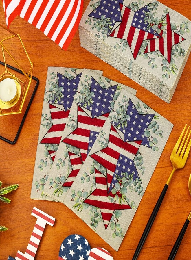 Whaline Patriotic Guest Napkins Star Eucalyptus Disposable Paper Pack 3 Ply 4th of July Dinner Hand Napkin Towel for Independence Day Celebration Party Supplies Table Decorations, 80Pcs - Image 3