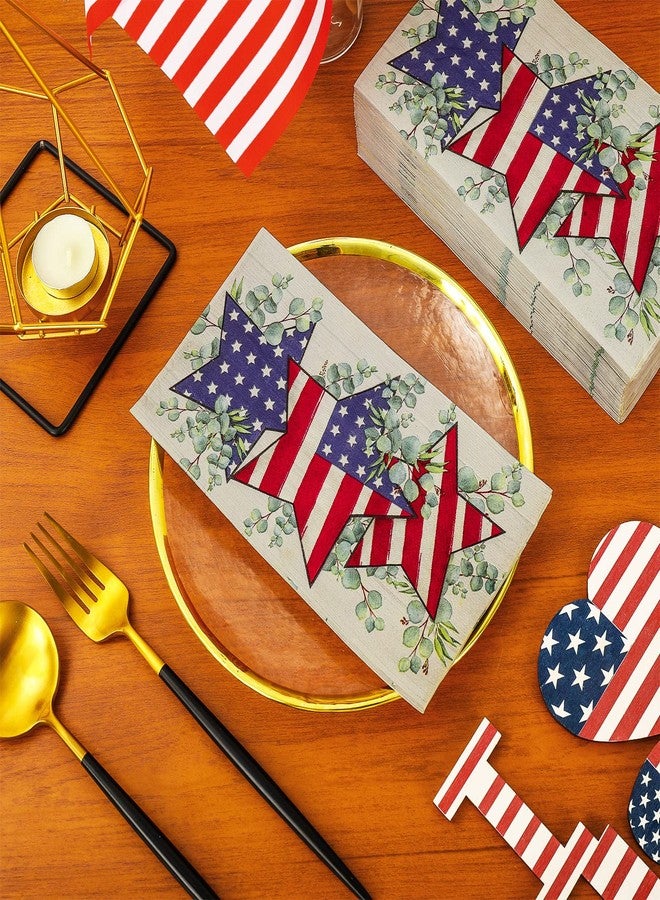Whaline Patriotic Guest Napkins Star Eucalyptus Disposable Paper Pack 3 Ply 4th of July Dinner Hand Napkin Towel for Independence Day Celebration Party Supplies Table Decorations, 80Pcs - Image 4