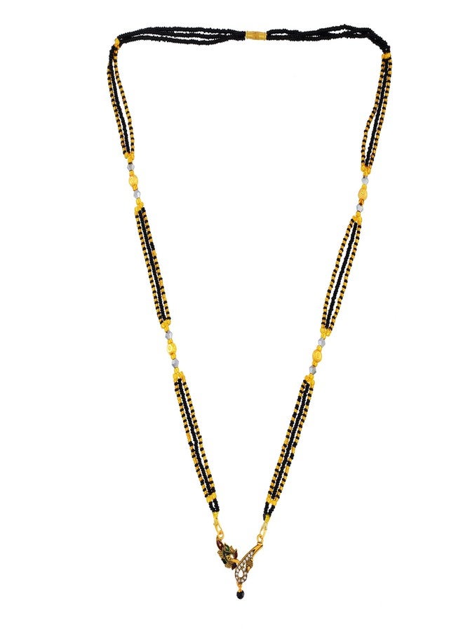 DULCI Peacock-Inspired CZ Studded Gold Plated Mangalsutra with Dual Chain & Color Enamel Work - Image 3