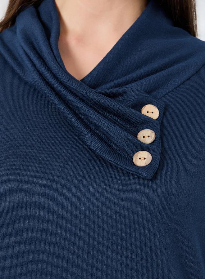 Take Two Navy Blue Long Sleeve Top with Button Detail - Image 3
