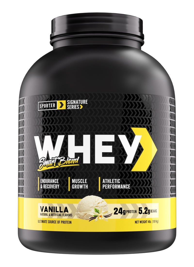 SPORTER Sporter Whey Smart Blend – 4lbs | 24g Protein Per Serving | Vanilla Flavor | BCAAs for Recovery | Low Calories, No Added Sugars | Gluten-Free Protein Powder for Muscle Growth  - Image 1