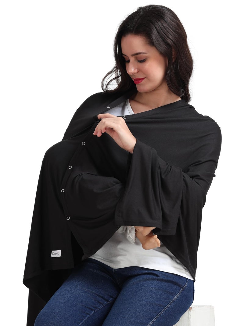Kowsi 360 Degree Premium Soft Cotton Mother’s Breathable Breast Feeding Shawl & Light Weight Outdoor Baby Blanket Too. (Black) - Image 2