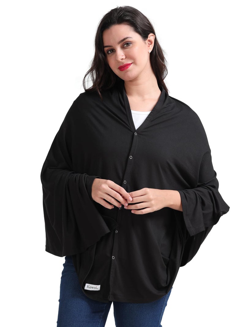 Kowsi 360 Degree Premium Soft Cotton Mother’s Breathable Breast Feeding Shawl & Light Weight Outdoor Baby Blanket Too. (Black) - Image 1