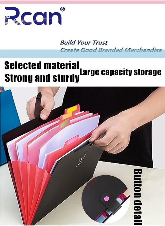 Rcan - A4 Folder Multi Layer Large Capacity Plastic File Bag Portable Paper Classification Storage Organizer Snap Waterproof Expandable Document Manager Suitable for Office Business Home School - Image 1