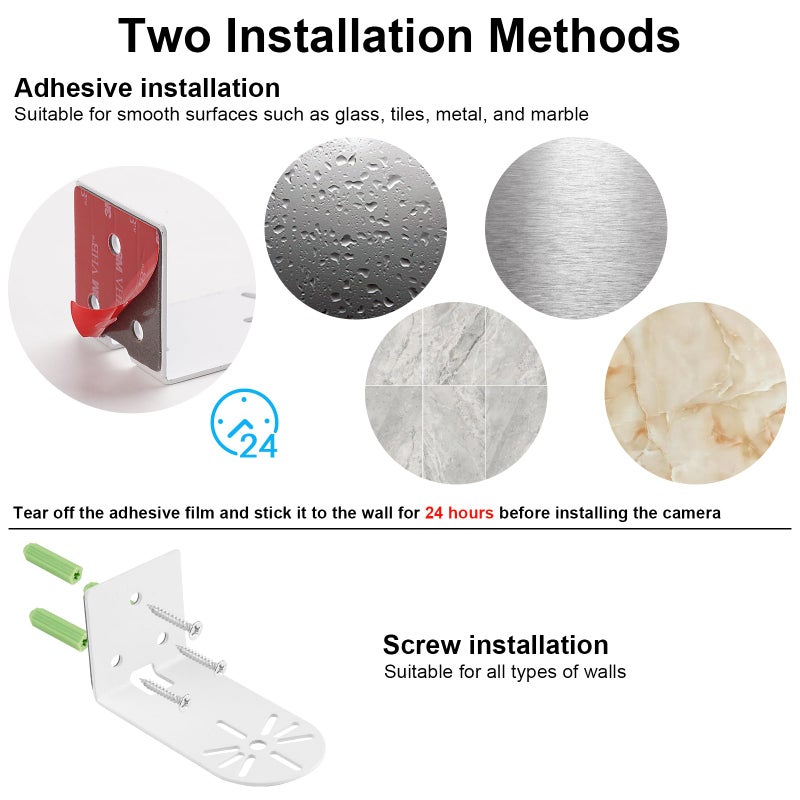 UYODM 2Pack Adhesive Metal Wall Mount Bracket Compatible with Wyze Cam Pan V3/ Wyze Cam V4/V2, VHB Stick On,No Drilling Mounting Bracket for Wyze Get The Best View,Two Ways Installation - Image 3
