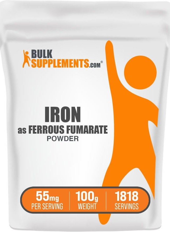 BulkSupplements .com مسحوق فومارات الحديد - مكمل الحديد - مكمل الحديد للنساء - مكملات الحديد للرجال - مكمل فومارات الحديد (100 جرام - 3.5 أونصة) - Image 1