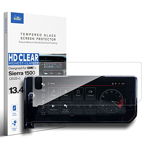 INNOSURE Glass Screen Protector Designed for 2022 2023 GMC Sierra 1500 AT4 / AT4X / Denali/Denali Ultimate 13.4 Inch Touch Screen (with hole button on left) Sierra 1500 Accessories (HD Clear) - Image 1