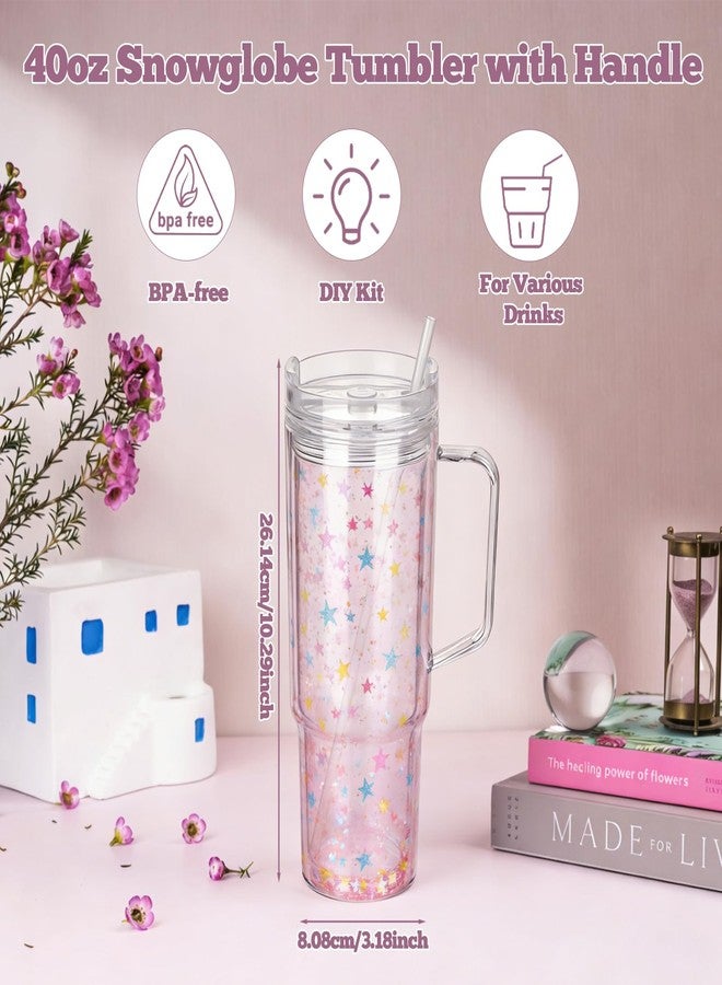 Retainbre 40 Oz Snow Globe Tumbler Supplies 4 Pack Acrylic Snowglobe Tumblers Cups with Handle Clear Pre-Drilled Double Wall Snow Globe Tumbler Starter Kit for DIY Glitter Tumblers - Image 3