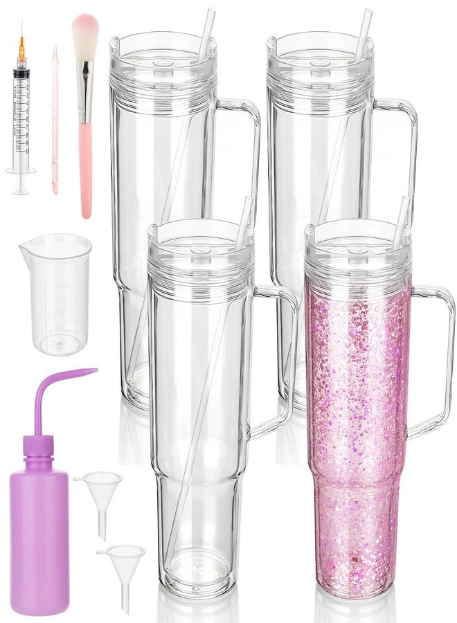Retainbre 40 Oz Snow Globe Tumbler Supplies 4 Pack Acrylic Snowglobe Tumblers Cups with Handle Clear Pre-Drilled Double Wall Snow Globe Tumbler Starter Kit for DIY Glitter Tumblers - Image 1