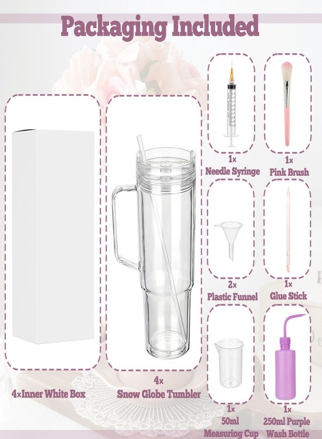 Retainbre 40 Oz Snow Globe Tumbler Supplies 4 Pack Acrylic Snowglobe Tumblers Cups with Handle Clear Pre-Drilled Double Wall Snow Globe Tumbler Starter Kit for DIY Glitter Tumblers - Image 5
