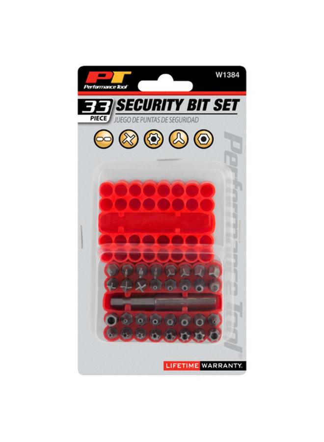 Performance Tool 33-Piece Security Bit Set Red and Silver W1384 - Image 2