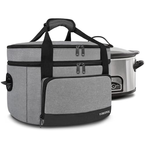 YOREPEK 2 Layer Slow Cooker Carrier, Compatible with 6, 7, 8 Quart Crock-Pot, Insulated Large Slow Cooker Travel Bag with Bottom Pad Lid Fasten Straps, for Family Gathering Potluck, Gift for Women - Image 1