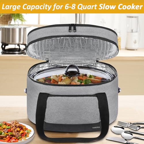 YOREPEK 2 Layer Slow Cooker Carrier, Compatible with 6, 7, 8 Quart Crock-Pot, Insulated Large Slow Cooker Travel Bag with Bottom Pad Lid Fasten Straps, for Family Gathering Potluck, Gift for Women - Image 3
