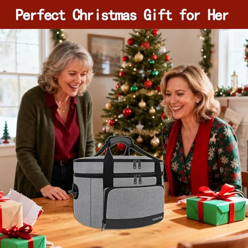 YOREPEK 2 Layer Slow Cooker Carrier, Compatible with 6, 7, 8 Quart Crock-Pot, Insulated Large Slow Cooker Travel Bag with Bottom Pad Lid Fasten Straps, for Family Gathering Potluck, Gift for Women - Image 2