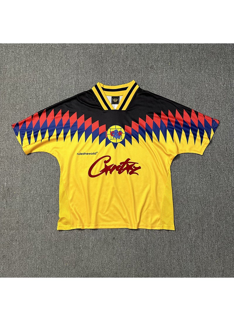 Generic - Corteiz Colorblock Retro Tee Casual Sporty T-Shirt Blue and yellow - Image 1