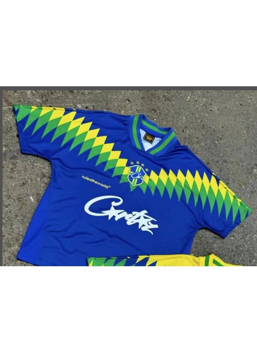 Generic - Corteiz Colorblock Retro Tee Casual Sporty T-Shirt Blue and yellow - Image 1