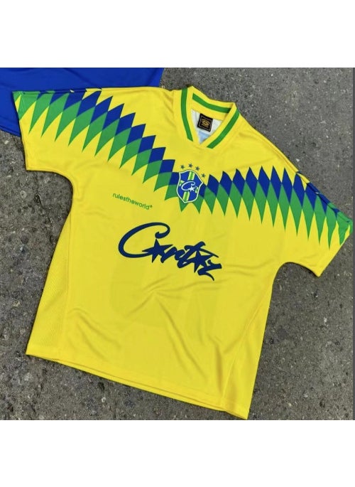 Generic - Corteiz Colorblock Retro Tee Casual Sporty T-Shirt Blue and yellow - Image 1