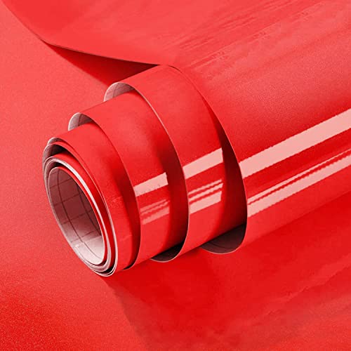 ERATO Red Vinyl Wallpaper Peel & Stick Self Adhesive Vinyl Red Contact Paper for Cabinets Countertop Kitchen Shelves Liner Waterproof Wallpaper (24x48 Inch, Red Glossy) - Image 1