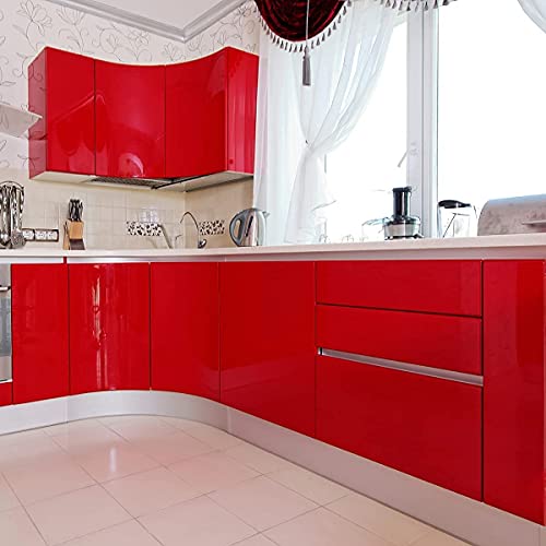 ERATO Red Vinyl Wallpaper Peel & Stick Self Adhesive Vinyl Red Contact Paper for Cabinets Countertop Kitchen Shelves Liner Waterproof Wallpaper (24x48 Inch, Red Glossy) - Image 3