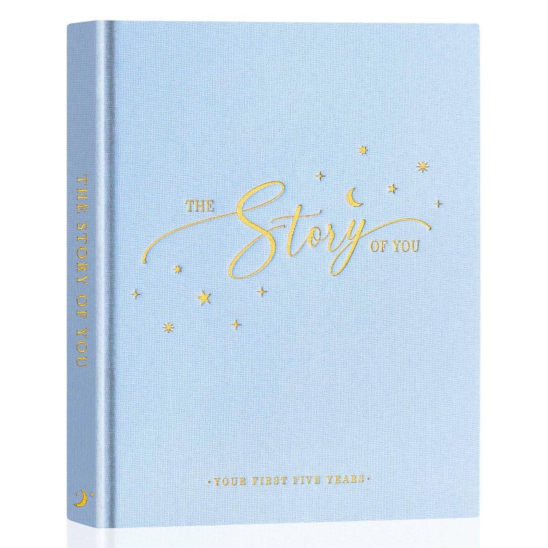 Lanpn Baby Memory Book - Linen Baby Book Memories Keepsake - The Story of You - Newborn Baby First 5 Year Journal Scrapbook Photo Book Milestone Album for Boy Girl New Parents (Blue, 154 Pages) - Image 1