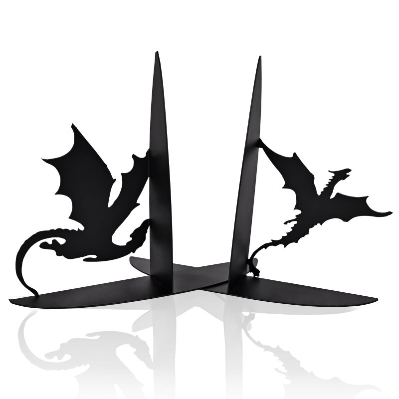 Nichake Metal Dragon Bookends Stoppers Holder Stand for Desk Shelf Cool Dragon Book Ends Decorative Fantasy Dragon Bookends for Bookshelf Decor - Image 2