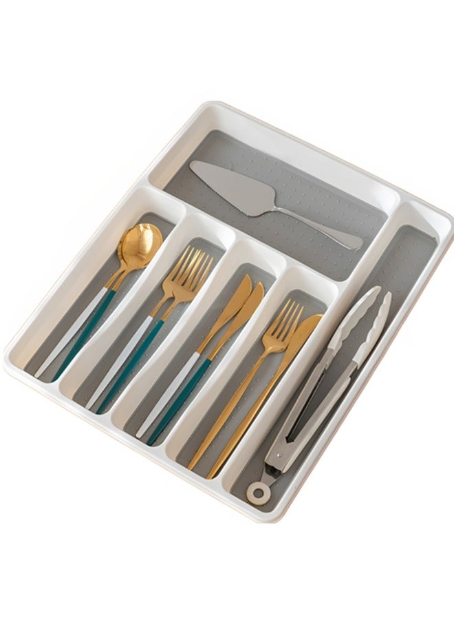 Beauenty Kitchen Tableware Storage Box,Classic 6-grid Storage Box,Kitchen Drawer Storage  Finisher,Stainless Steel Knife And Fork Tableware Tray,Kitchen Organizer  - Image 1