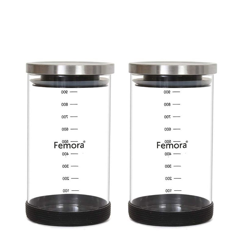 Femora Borosilicate Glass Jar With Silicon Bottom & Air Tight Steel Lid|Glass Jars For Kitchen|Kitchen Storage Jars|1 Year Warranty|Jars for Gifting, Snacks, Spice, Cookies, Dry Food|900 ML| Set Of 2 - Image 2