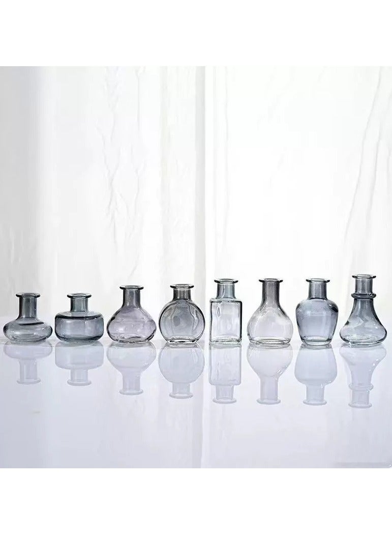 HOME ZONE Set of 8 Glass Bud Vases Small Vases for Centrepieces Cute Vase for Flowers (Grey) - Image 2