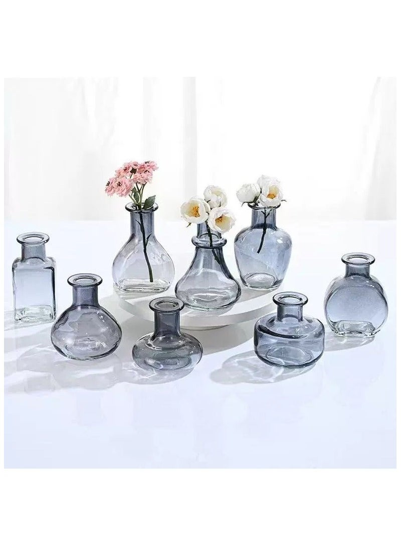 HOME ZONE Set of 8 Glass Bud Vases Small Vases for Centrepieces Cute Vase for Flowers (Grey) - Image 1